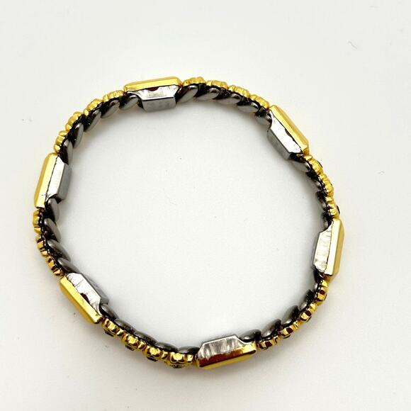Vintage Gold Tone Stretch Bracelet with Rhinestones Signed - Picture 7 of 8